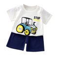 thumbnail image 2 of XUELUO Toddler Boys Casual Outfit Sets Summer Cartoon Animal Print Crew Neck Short Sleeve T Shirt Tops And Shorts 2 Piece Outwear,White,3-4 Years, 2 of 4