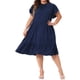 thumbnail image 1 of GRACE & GRANDEUR Vestidos de manga corta con cuello simulado y lazo en la espalda para mujer de tallas grandes, dobladillo con volantes, corte A, en capas, estilo swing, 4X azul marino, 1 of 8