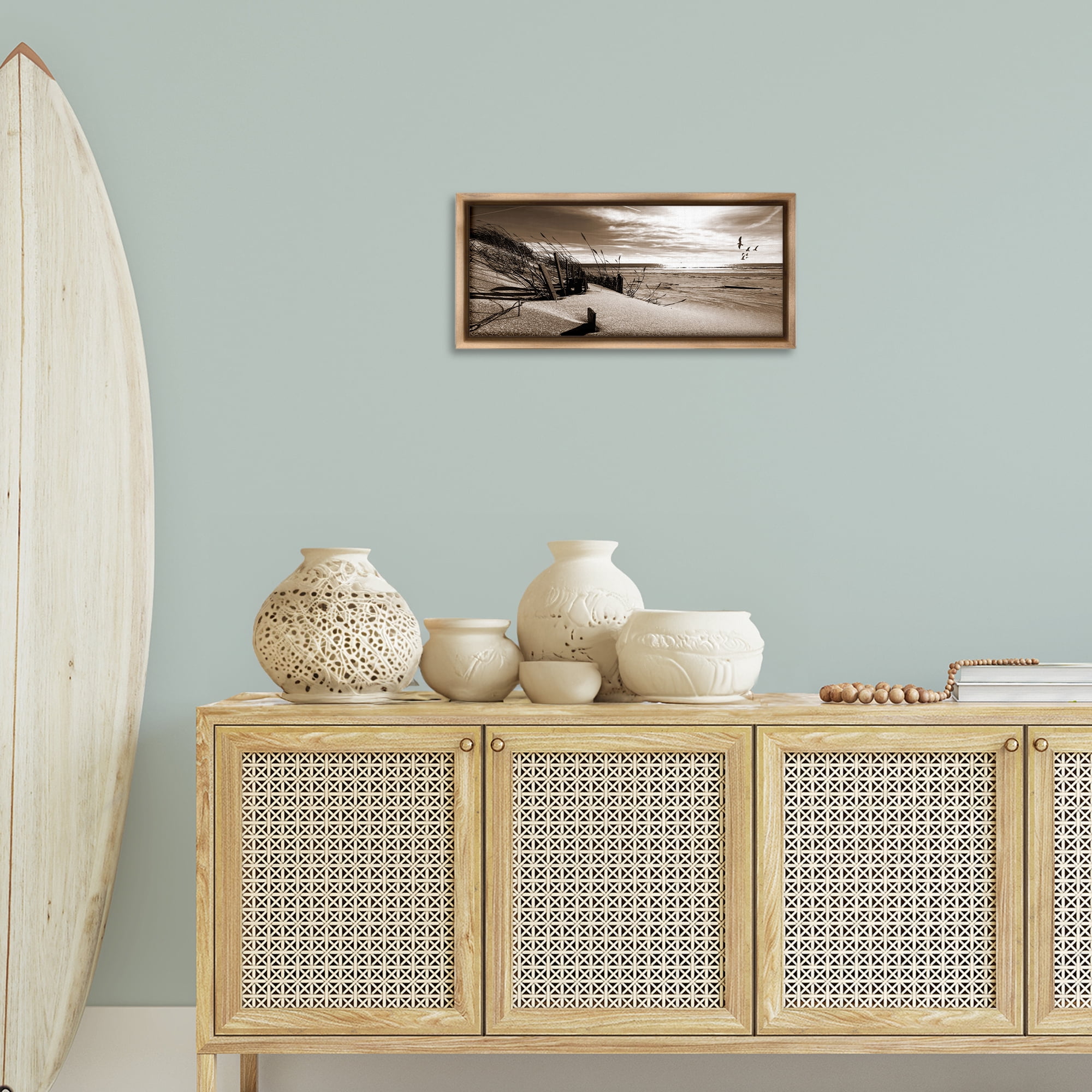 Stupell Industries Zen Sands Beach Landscape Photography Brown Floater Framed Canvas Art Print Wall Art, 25 x 11
