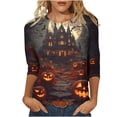 thumbnail image 2 of Yourumao Halloween 3/4 Sleeve Tops for Women Spooky Season Plus Size Top Crewneck Pumpkin Graphic Tees for Halloween Outrdoor, 2 of 5