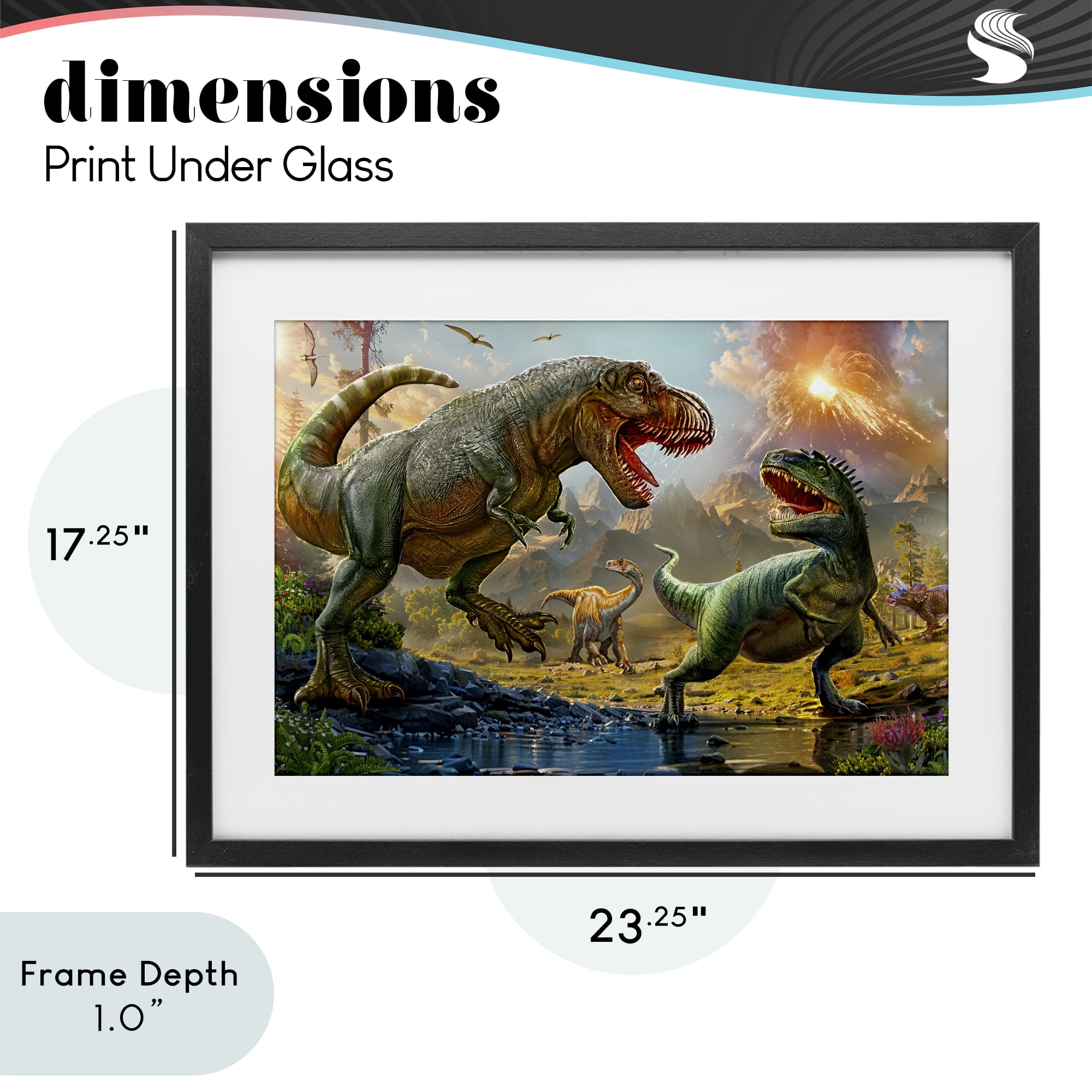 Stupell Industries T-Rex Encounter at Riverbank Black Framed Print Under Glass, design by Henriette Chinaglia