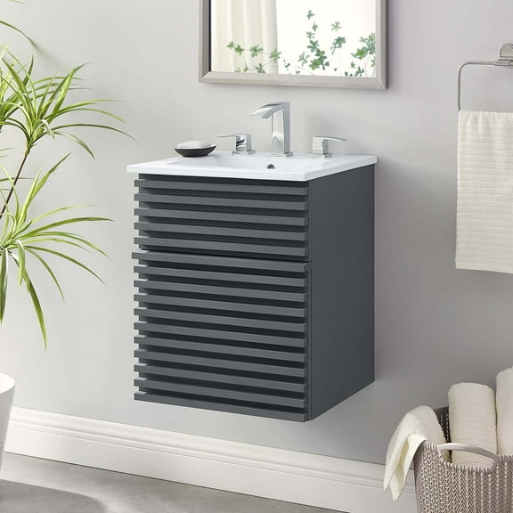 Modway Render 18" Wall-Mount Bathroom Vanity in Gray White