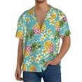 thumbnail image 3 of Naloa Cute Pineapples Men's Loose Fit Cuban Collar Short-Sleeve Shirt with Button-down and Chest Pocket for Everyday Wear Outings - 4X-Large, 3 of 7