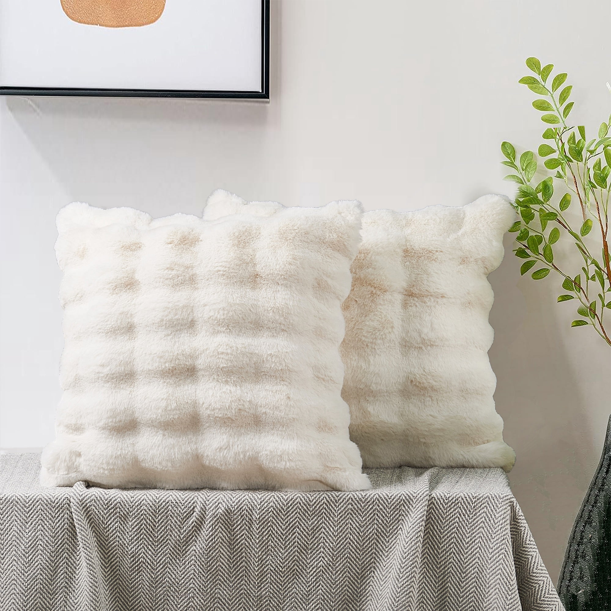 Home Soft Things Bubble Textured Faux Fur Pillow Covers, Set of 2, 20"x20", White