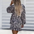 thumbnail image 4 of Womens Casual Long Lantern Sleeve Dresses Crewneck Trendy Printed Mini Dress Ruffle Hem Belted Wrap Short Dress, 4 of 7
