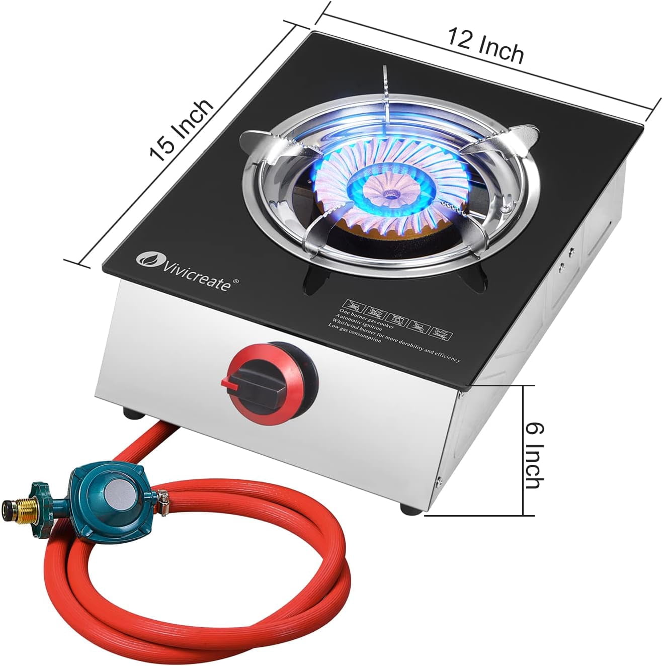 Vivicreate Glass Stove 15000 BTU auto ignition garden camping party propane grill stove cooker burner