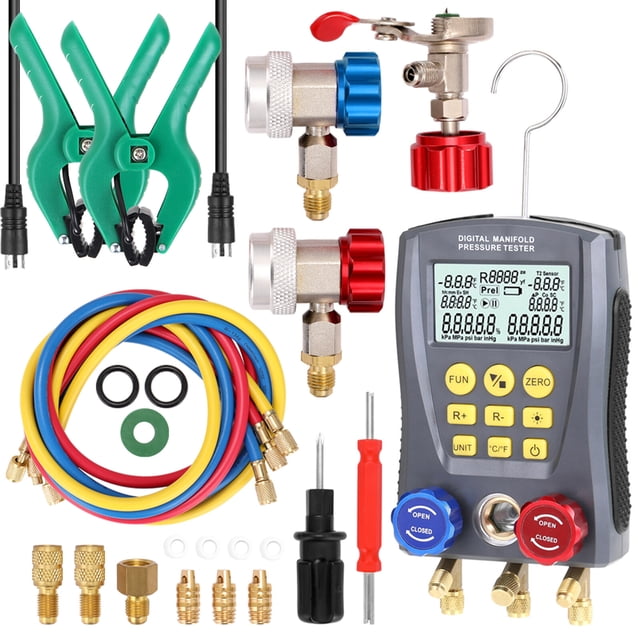 Juego de Manómetro Digital para HVAC con Vacuómetro y Medidor de Presión, Sin Baterías Incluidas, Diseño Ergonómico y Resistentes Materiales de Ingeniería, Pantalla LCD Grande y Precisión de Datos