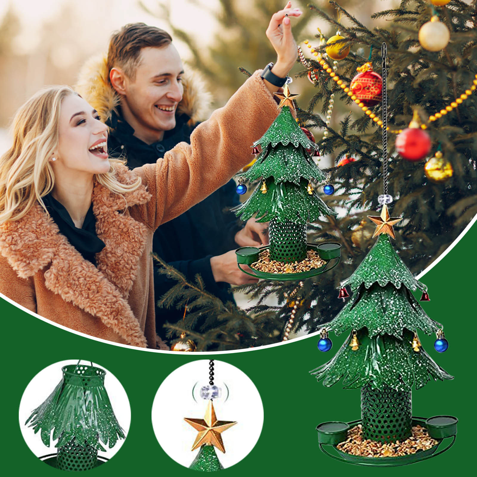 Loyerfyivos Bird Feeder Christmas Tree Bird Feeders for Outdoor, Metal