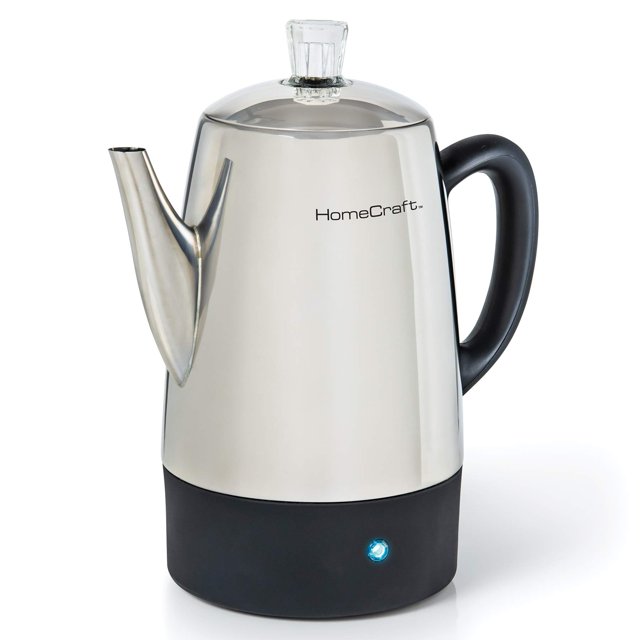 Homecraft HCPC10SS Cafetera percoladora de acero inoxidable para 10 tazas, boquilla de fácil vertido, luz indicadora LED, función de mantener caliente