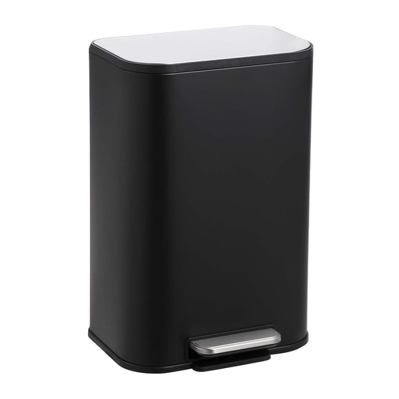 QinaQin 3.2 Gallon Matte Black Stainless Steel Rectangular Bathroom Trash Can with Lid Foot Pedal and Removable Inner Bucket for Kitchen Bedroom and Restroom
