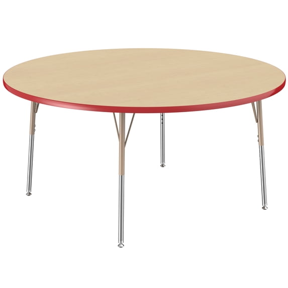 ECR4Kids 60in Round Premium Thermo-Fused Adjustable Activity Table Maple/Red/Sand - Standard Swivel