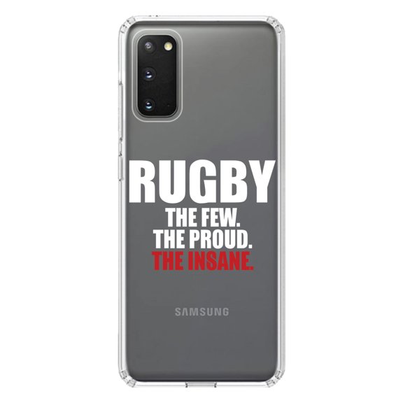 DistinctInk Clear Shockproof Hybrid Case for Galaxy S20 PLUS / 5G (6.7" Screen) - TPU Bumper Acrylic Back Tempered Glass Screen Protector - Rugby The Few The Proud the Insane
