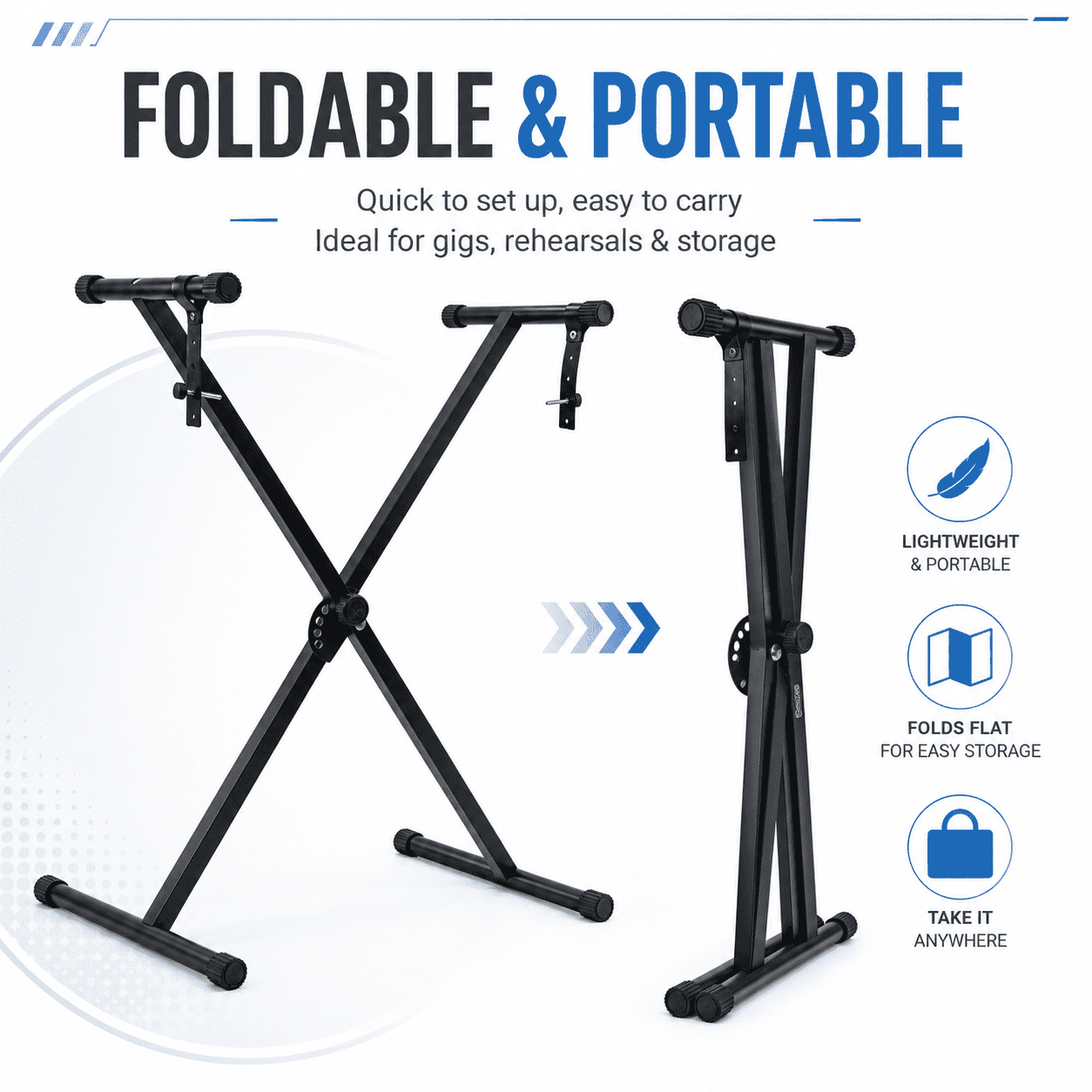 Kabuer Adjustable Single-X Piano Keyboard Stand with Locking Straps for Piano Accessory, Metal