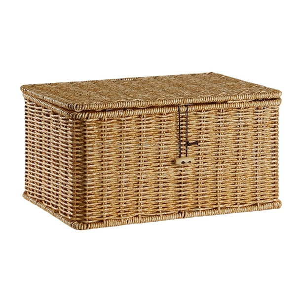 Canasta de almacenamiento con tapa rectangular Práctico decorativo Organizador casero Bin de almacenamiento para el dormitorio de la oficina Desk Baño 36CMX23CMX16CM