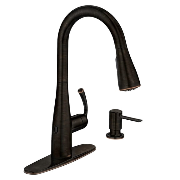 Moen Essie Mediterranean Bronze MotionSense Wave One-Handle Touchless Kitchen Faucet with Pulldown Sprayer and Soap Dispenser