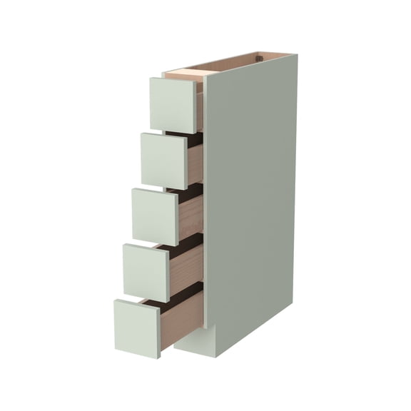 6 Inch Narrow Solid Wood 5-Drawer Assembled Base Cabinet for Kitchen , Jade Green Spice Organizer , W 6"x H 34.5" x D 24"