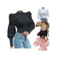 thumbnail image 2 of Sunisery Women Elegant Puff Sleeve Tops Pullover Blouse Slim Fit Solid Jumper Ribbed Shirt, 2 of 7