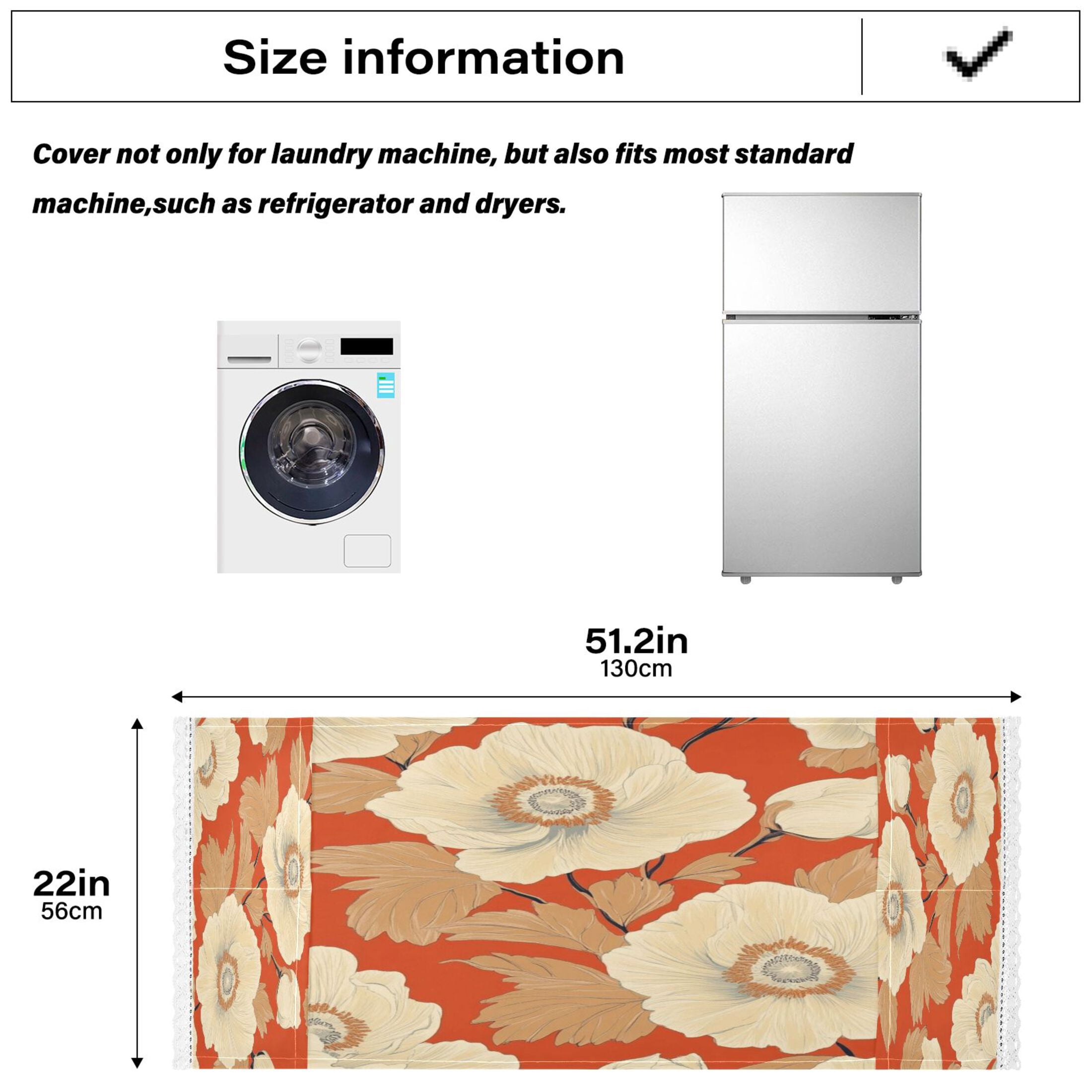 WOBOGO White Flowers Orange Pattern Washing Machine Cloth Dryer Refrigerator Top Cover Protective Non-Slip Mat For Kitchen Laundry