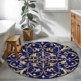 thumbnail image 4 of Baroque Floral Round Living Room Rugs 4 ft, Abstract Floral Retro Rustic Navy Blue Washable Area Rug with Non-Slip Sturdy Edge Binding Round Carpet for Entryway Kitchen Bedroom Bathroom, 4 of 9