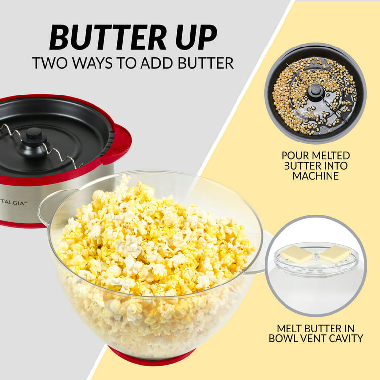 Nostalgia 6-Quart Stirring Popcorn Popper, Makes 24 Cups, Red and