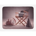 thumbnail image 1 of Movies Bath Mat, Directors Chair Seat Movie Lover Film Set Studios Strip Ribbon Storyboard, Plush Bathroom Decor Mat with Non Slip Backing, 29.5" X 17.5", Dark Mauve Dark Grey, by Ambesonne, 1 of 2