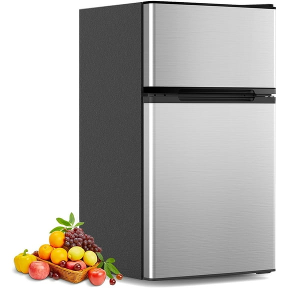 WAA 3.2 Cu.Ft Silver Mini Fridge with Freezer,Adjustable Thermostat Ideal for Bedroom,Dorm,Office,Bar & RV
