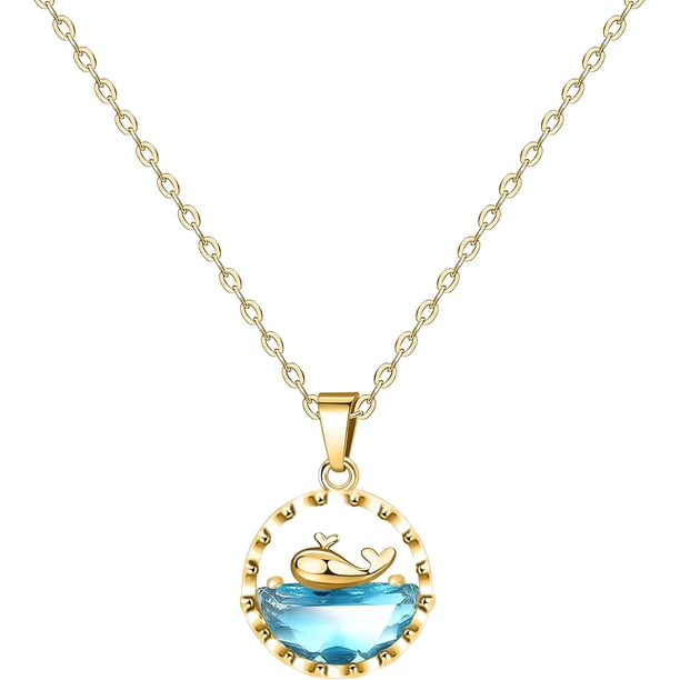 Collar con colgante de circonia cúbica delicada chapado en oro de 18 quilates para mujer, cereza, pata de gato, perro, estrella, compas, corazón, cadena de capas de ballena
