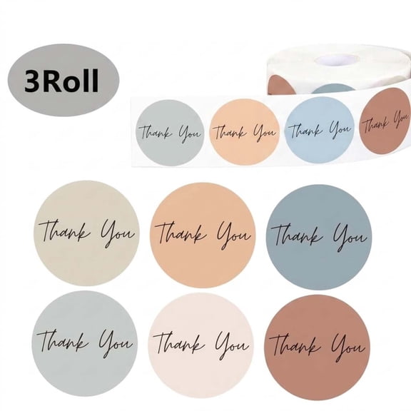 1500 Pcs 1.5" Boho Round Thank You Stickers, Solid Color Self-Adhesive Seal Labels for School Office