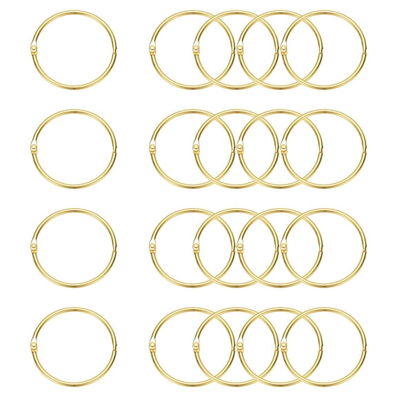 Uxcell 20Pcs Loose Leaf Binder Rings, 2.2 Inch Metal Open Card Rings Heavy Duty Book Rings for Key Index Card Rings Paper Rings Office, Gold Tone