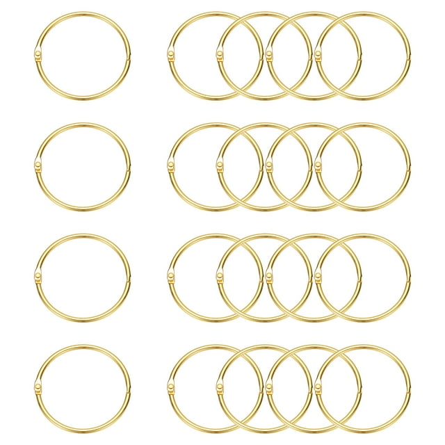Uxcell 20Pcs Loose Leaf Binder Rings, 2.2 Inch Metal Open Card Rings Heavy Duty Book Rings for Key Index Card Rings Paper Rings Office, Gold Tone