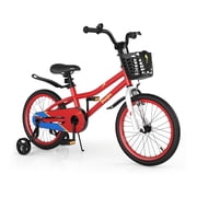 Costway 18 Kids Bike with Removable Training Wheels & Basket for 4-8 Years Old Child Red