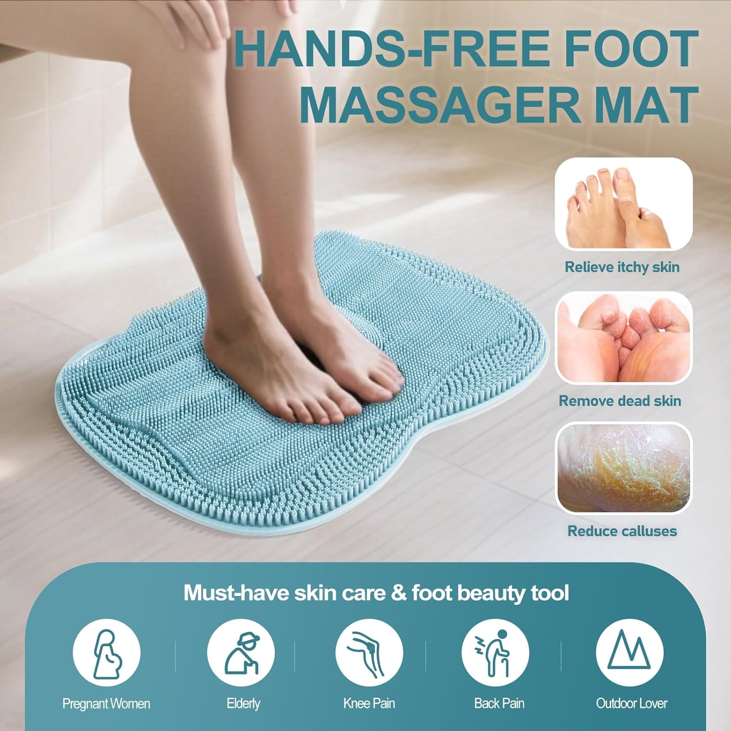 Foot Scrubber Mat Large Feet Scrubber in Shower + Pumice Stone 2 Pack for Shower Floor Bathtub Back Scrubbing Dead Skin Care, Foot Spa Bath 3D Brush Exfoliating Massager Non-Slip Cleaner Pad, Blue