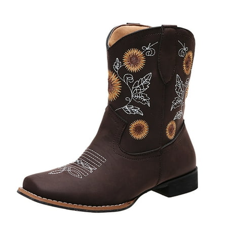 

TOYFUNNY Womens Embroidered Ethnic Square Heel Booties