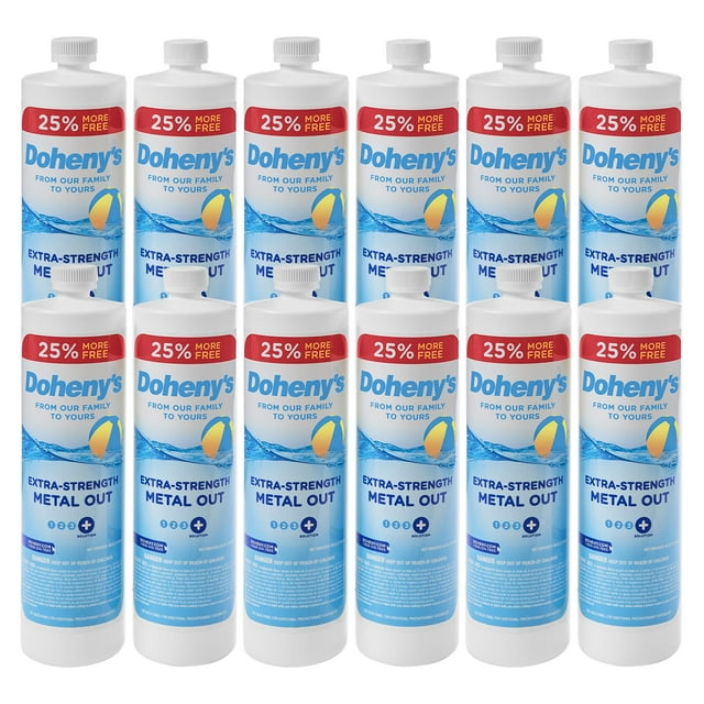 Doheny's Traitement pour Piscine en Métal Ultra Résistant / Qualité Professionnelle, Formule Hautement Concentrée / Réduit les Taches, le Tartre et la Décoloration / Vue du Dosage à Rayures / 12 x Bouteilles de 40 Oz (Total de 480 Oz)