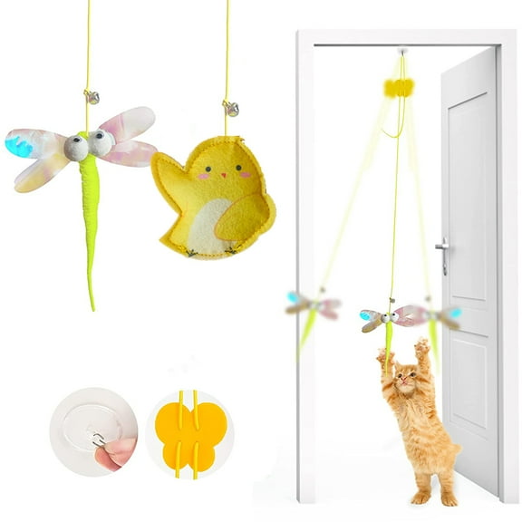 Feelers Cat Feather Toys, Interactive Hanging cat toy for Indoor Cats, Dragonfly & Felt Chick, 2 PCS