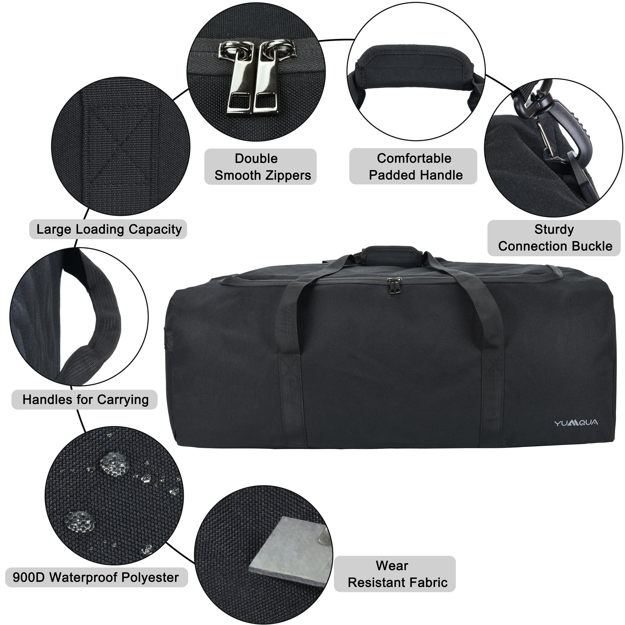YUMQUA 100L Travel Duffle Bag with Shoulder Strap, Large Camping Gear Storage Weekender Bag Overnight, Gym Bag for Men Women Water & Tear Resistant (Black)