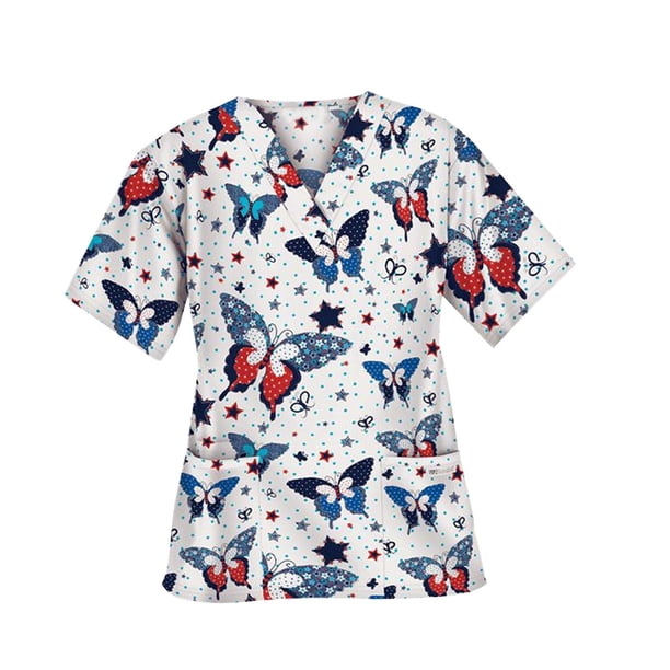 Top exfoliante con cuello en V para mujer, Uniforme de Trabajo de enfermera con bolsillos laterales, camiseta cómoda y duradera para tienda de 2XL