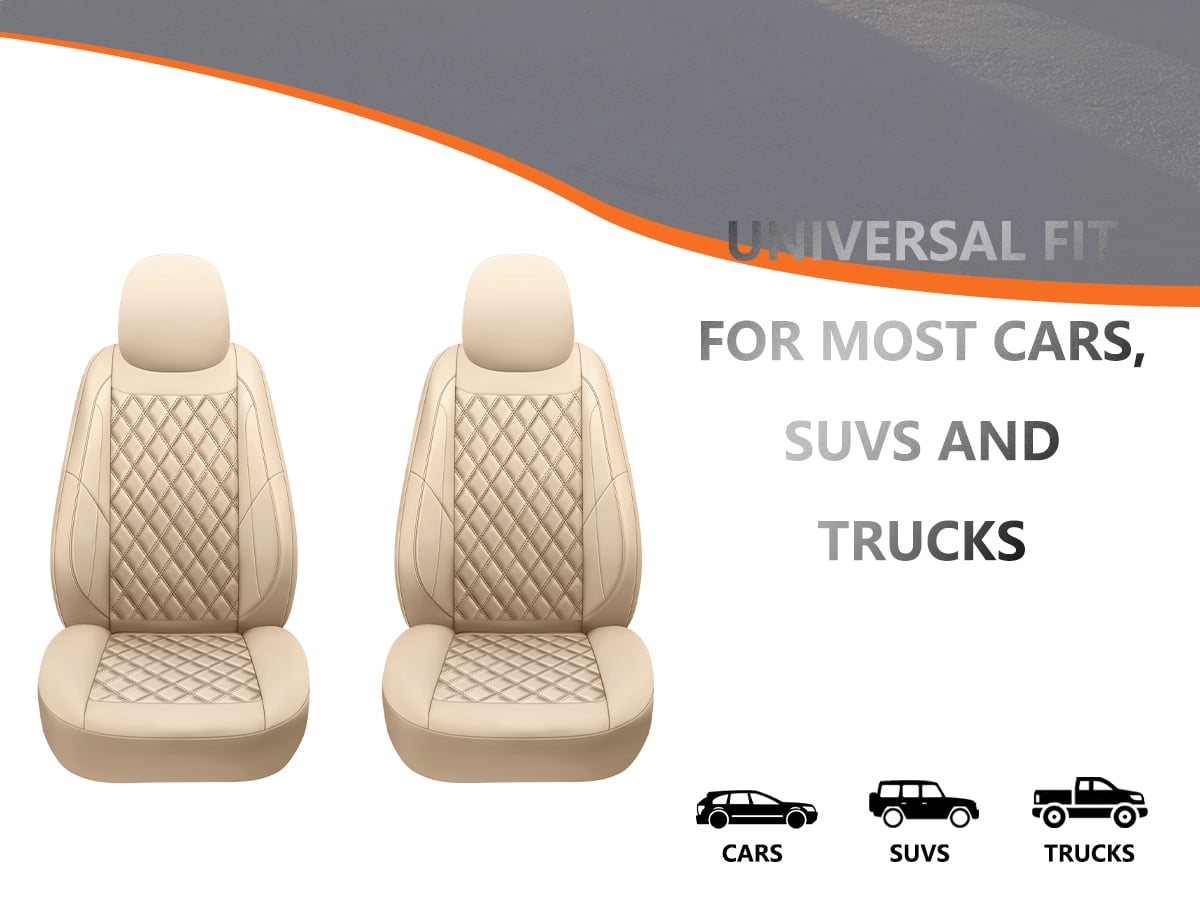 NS YOLO Premium Leather Car Seat Covers Front, Universal Fit for Cars, Trucks & SUVs, Waterproof Car Seat Cushion, Front Seat Protector, Beige