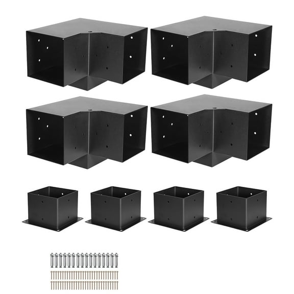 KFFKFF 6x6 Inch Pergola Bracket Kit (Inner Size 5.5x5.5), Set of 4 Heavy-Duty 3-Way Corner Brackets for Wooden Beams, Ideal for DIY Projects like Gazebos, Patio Pergolas, and Log Cabins