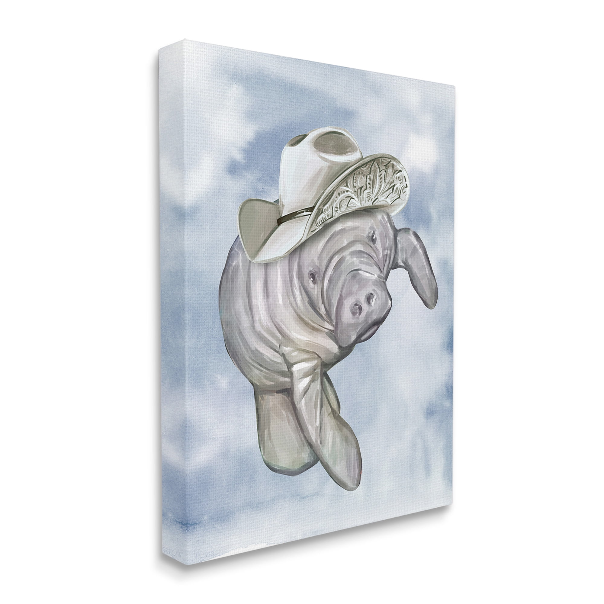 Stupell Industries Manatee with Stylish Hat Animals & Insects Painting Gallery Wrapped Canvas Art Print Wall Art, 36 x 48
