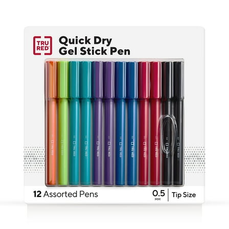 Staples TRU RED Quick Dry Gel Pens Fine Point 0.5mm Asst 12/Pack TR54473