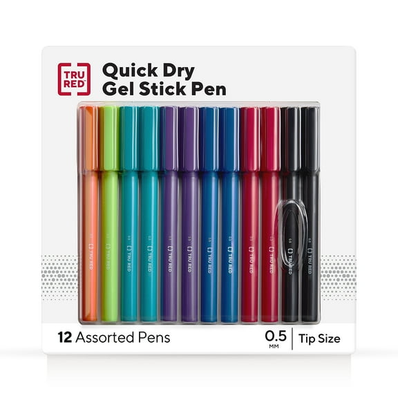 Staples TRU RED Quick Dry Gel Pens Fine Point 0.5mm Asst 12/Pack TR54473