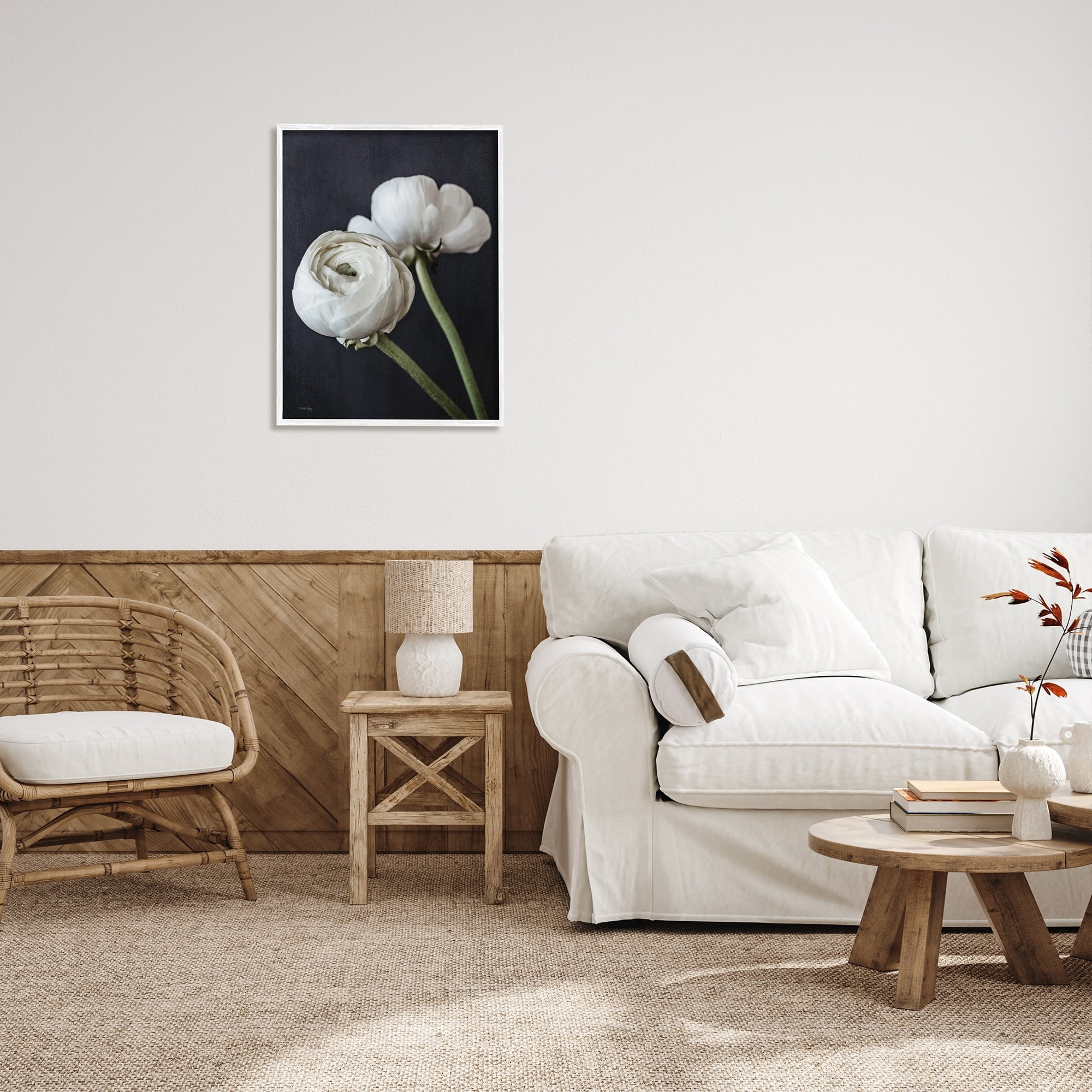 Stupell Industries Modern Ranunculus Flower Blossom Arrangement White Petals Photograph White Framed Art Print Wall Art, Design by Jennifer Rigsby