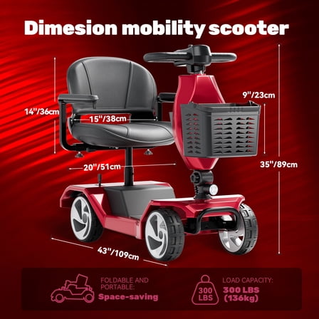 Edcsi Foldable Mobility Scooters for Seniors, 4 Wheel Lightweight Mobility Scooters for Adults, Powered Electric Wheelchair, Mobility Scooter with Seat, Folding Travel Motorized Scooter