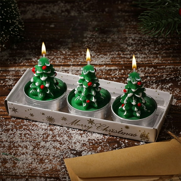 HKEJIAOI 2.8In Mini Christmas Unscented Tealight Candles Set, 6 Designs Including Xmas Tree Santa Snowman Shapes for Stocking Stuffers and Party Favors