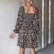 thumbnail image 5 of Vestido hasta la rodilla elástico de manga larga con estampado de leopardo y cuello cuadrado informal para mujer a la moda Pompotops  hdfakjf6914, 5 of 8