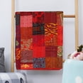 thumbnail image 2 of Indian Silk Twin Red Patola Sari Patchwork Kantha Bedspread Bed Cover BohemianThrows Quilted Reversible Blanket, 2 of 4