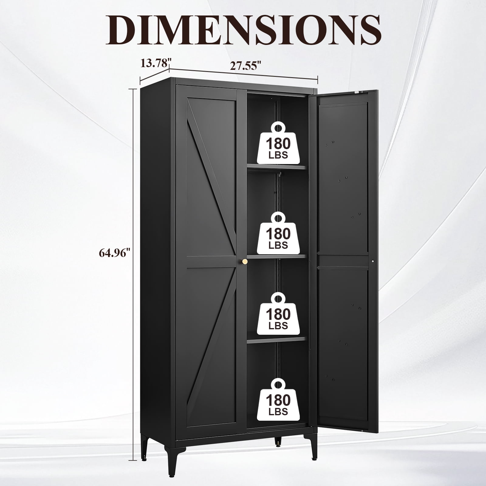 Aukfa 65" Freestanding Kitchen Pantry Storage Cabinet with 4 Adjustable Shelves, Metal Food Pantry Cupboard for Kitchen/Garage/Office, Black