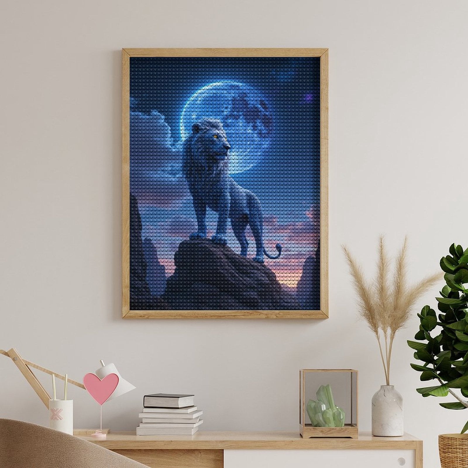 Diamond Art Kit for Adults, Moonlit Majestic Blue Lion Rock Diamond Painting for Adults Beginners, 5D DIY Diamond Art Painting Kits, Colorful Diamond Painting Craft for Home Decor 12x16
