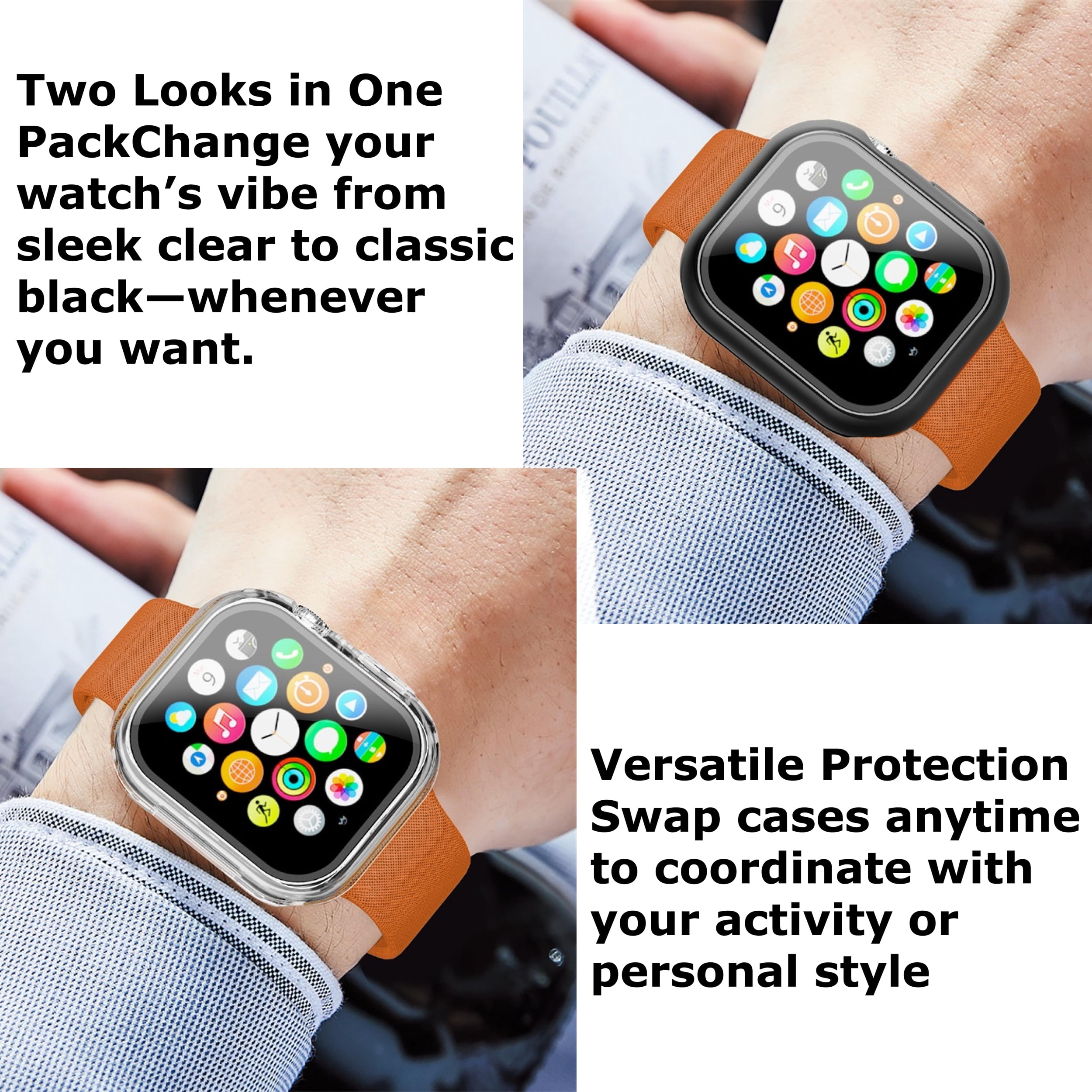 Fusion Hybrid Protector Case for Apple Watch Series 10 (46 mm) – 2-Pack Combo (Clear + Black) with Tempered Glass Screen Shield